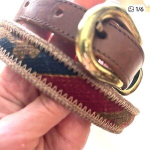 Vintage Tapestry Leather Belt with Distressed Buckle Size S